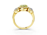 Yellow gold Fancy Yellow Heart Cut Diamond Three-Stone Halo Ring with Prong Setting and Pavé Accents_3