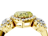 Yellow gold Fancy Yellow Heart Cut Diamond Three-Stone Halo Ring with Prong Setting and Pavé Accents_4
