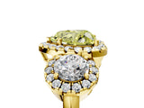 Yellow gold Fancy Yellow Heart Cut Diamond Three-Stone Halo Ring with Prong Setting and Pavé Accents_5