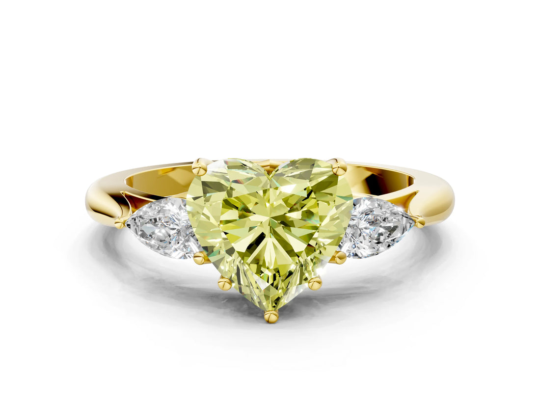 Yellow gold Fancy Yellow Heart Cut Diamond Three-Stone Ring with Pear Side Stones and Four-Prong Setting_80