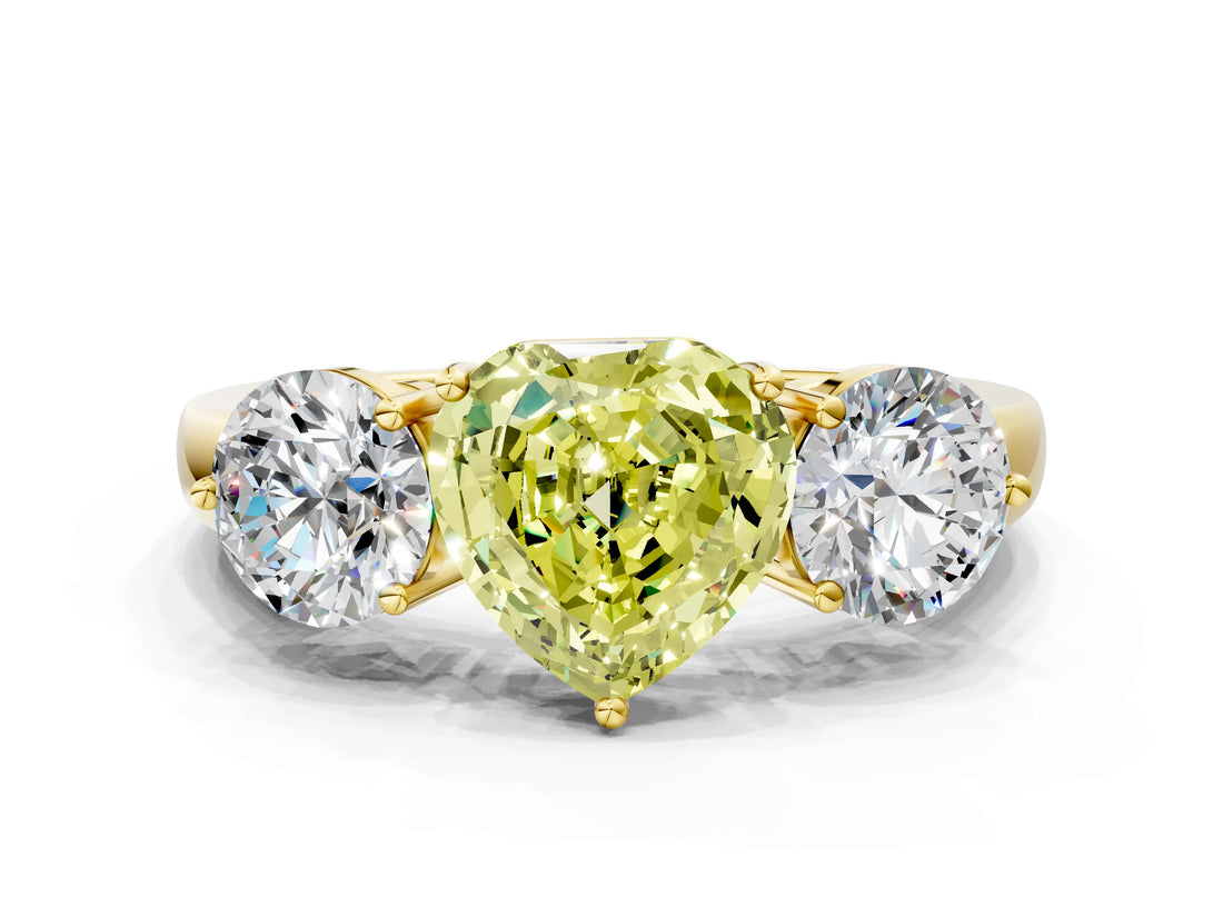 Yellow gold Fancy Yellow Heart Cut Diamond Three-Stone Ring with Prong Setting and Classic Band_137
