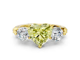 Yellow gold Fancy Yellow Heart Cut Diamond Three-Stone Ring with Prong Setting and Pavé Band