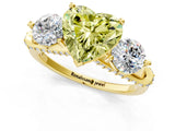 Yellow gold Fancy Yellow Heart Cut Diamond Three-Stone Ring with Prong Setting and Pavé Band_1