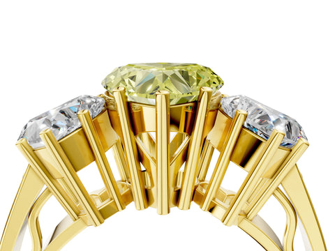 Yellow gold Fancy Yellow Heart Cut Diamond Three-Stone Ring with Prong Setting and Textured Band_4