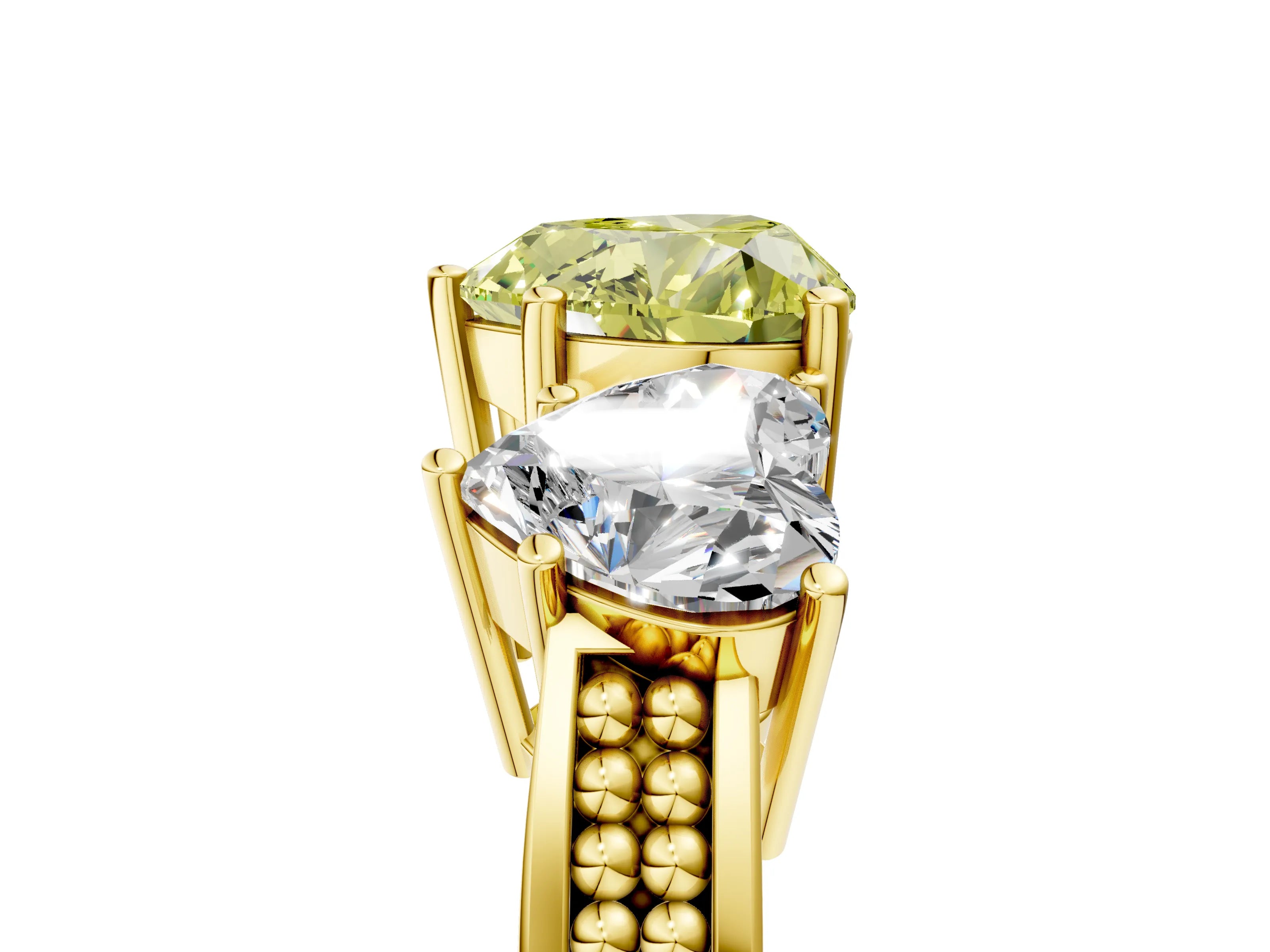 Yellow gold Fancy Yellow Heart Cut Diamond Three-Stone Ring with Prong Setting and Textured Band_5
