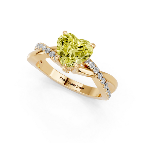 Yellow gold Fancy Yellow Heart  Cut Diamond Twist Band Solitaire with Prong Setting_3