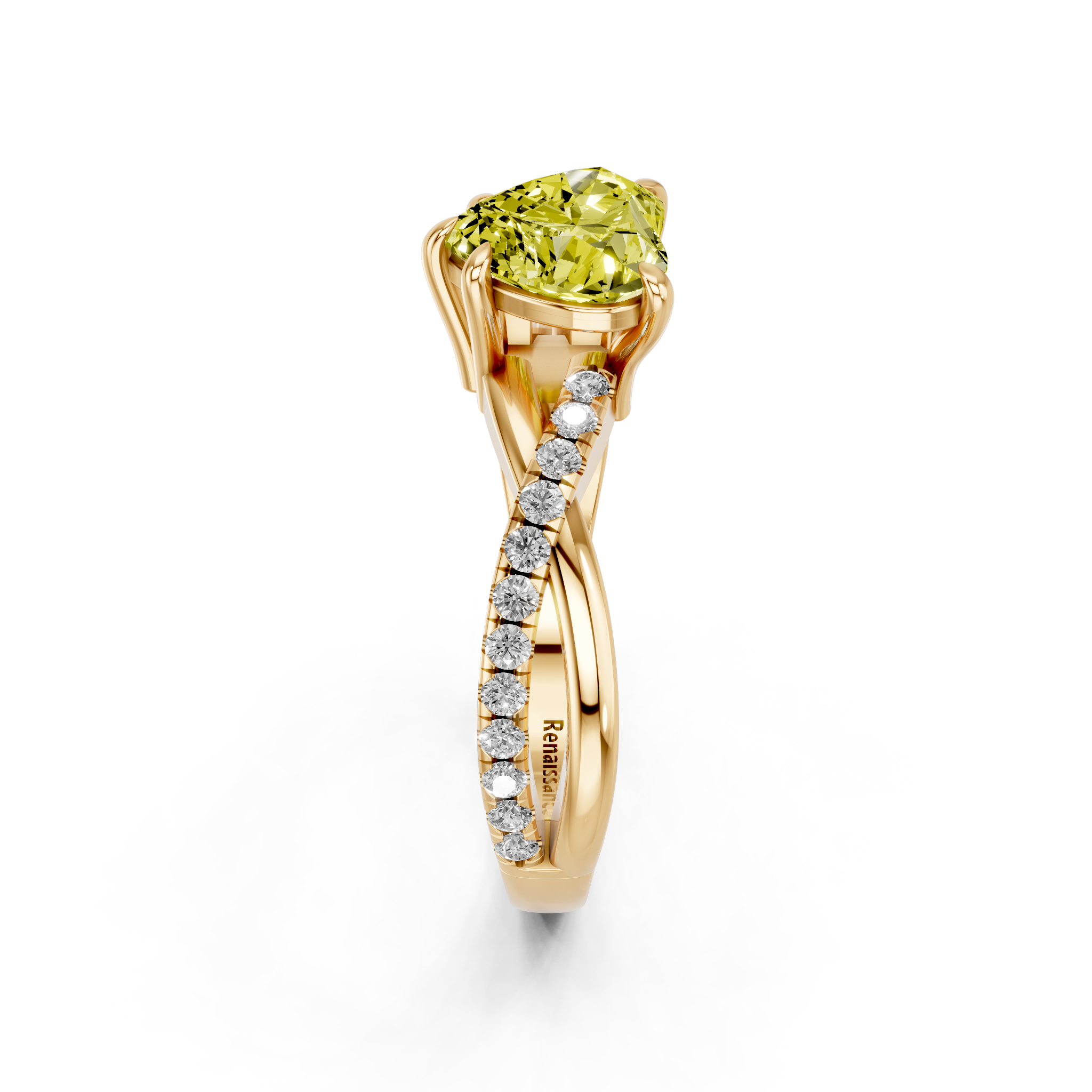 Yellow gold Fancy Yellow Heart  Cut Diamond Twist Band Solitaire with Prong Setting_4