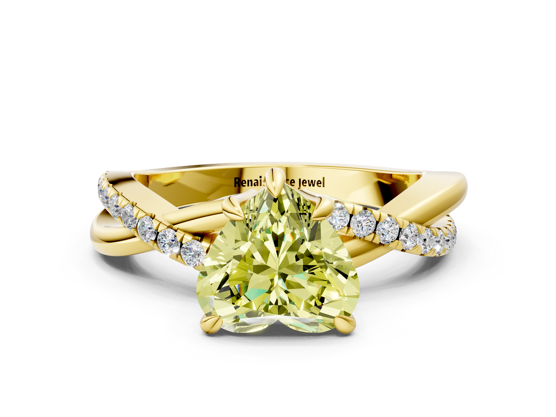 Yellow gold Fancy Yellow Heart  Cut Diamond Twist Band Solitaire with Prong Setting_55