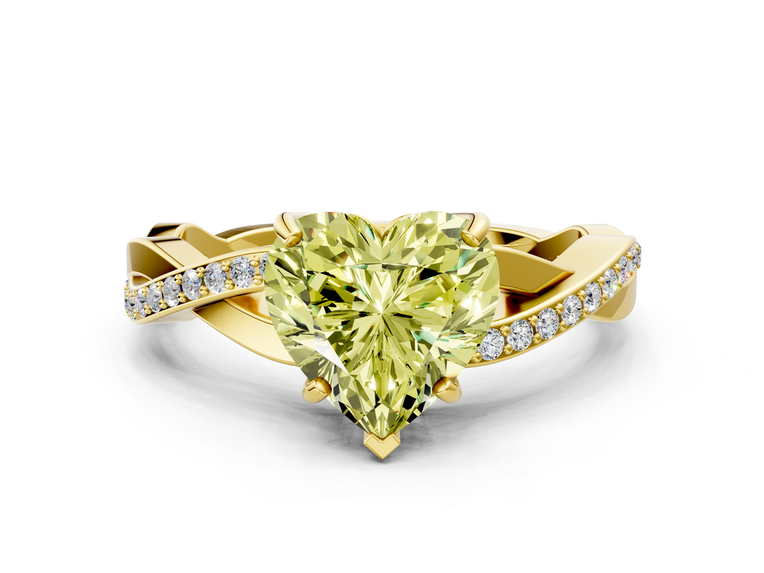 Yellow gold Fancy Yellow Heart  Cut Diamond Twisted Band Engagement Ring with Prong Setting_3