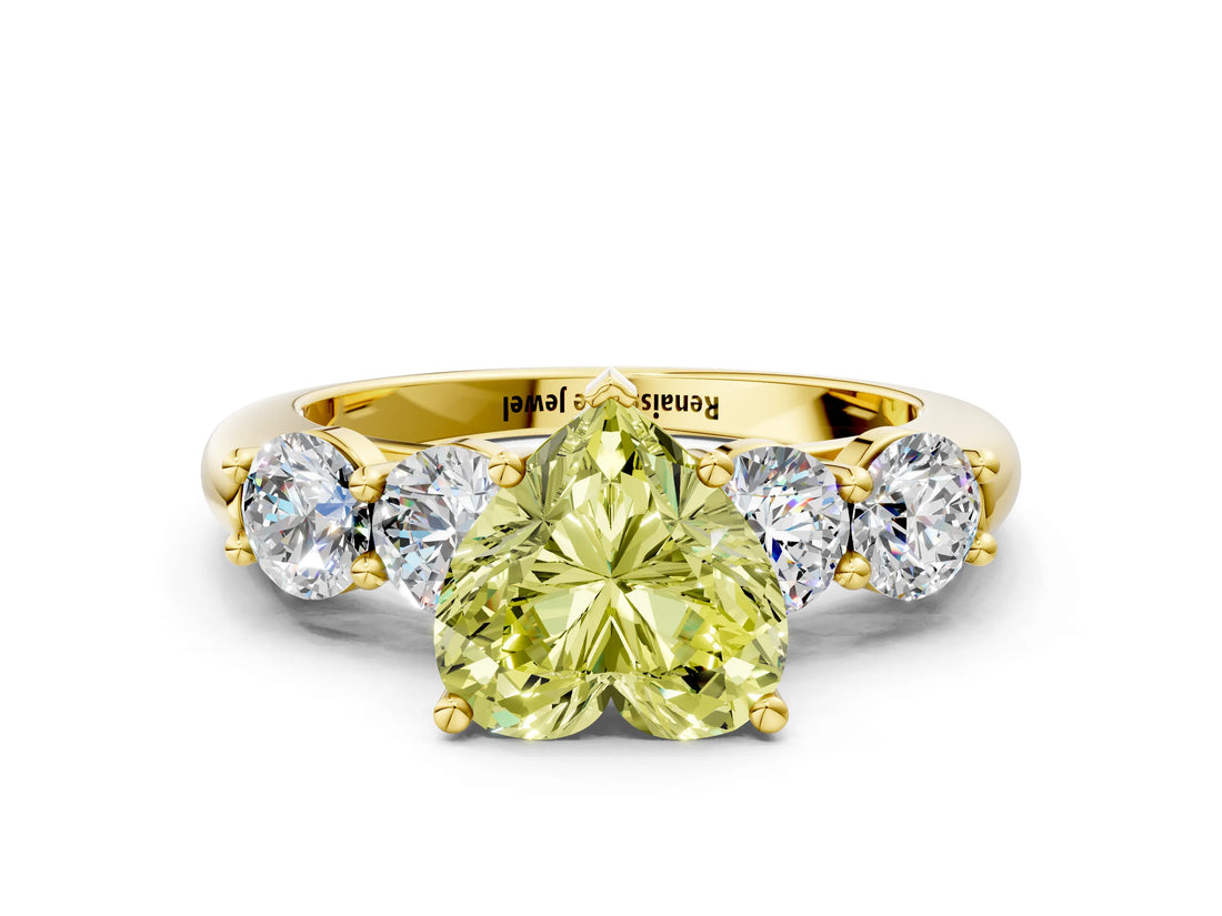 Yellow gold Fancy Yellow Heart  Cut Five-Stone Prong Set Diamond Ring with Classic Band_32