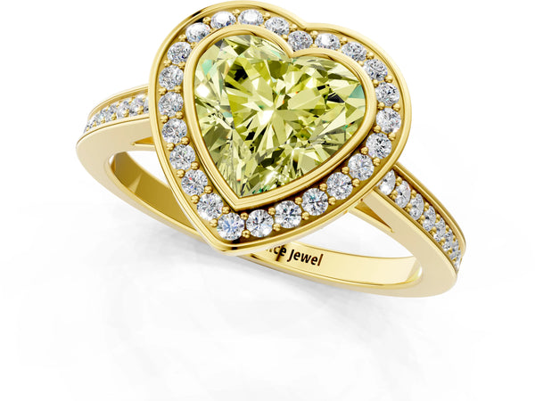 Yellow gold Fancy Yellow Heart Cut Halo Bezel Diamond Pave Band Ring
