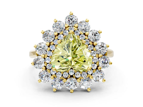 Yellow gold Fancy Yellow Heart Cut Halo Cluster Diamond Ring with Pave Band and Four-Prong Setting_12