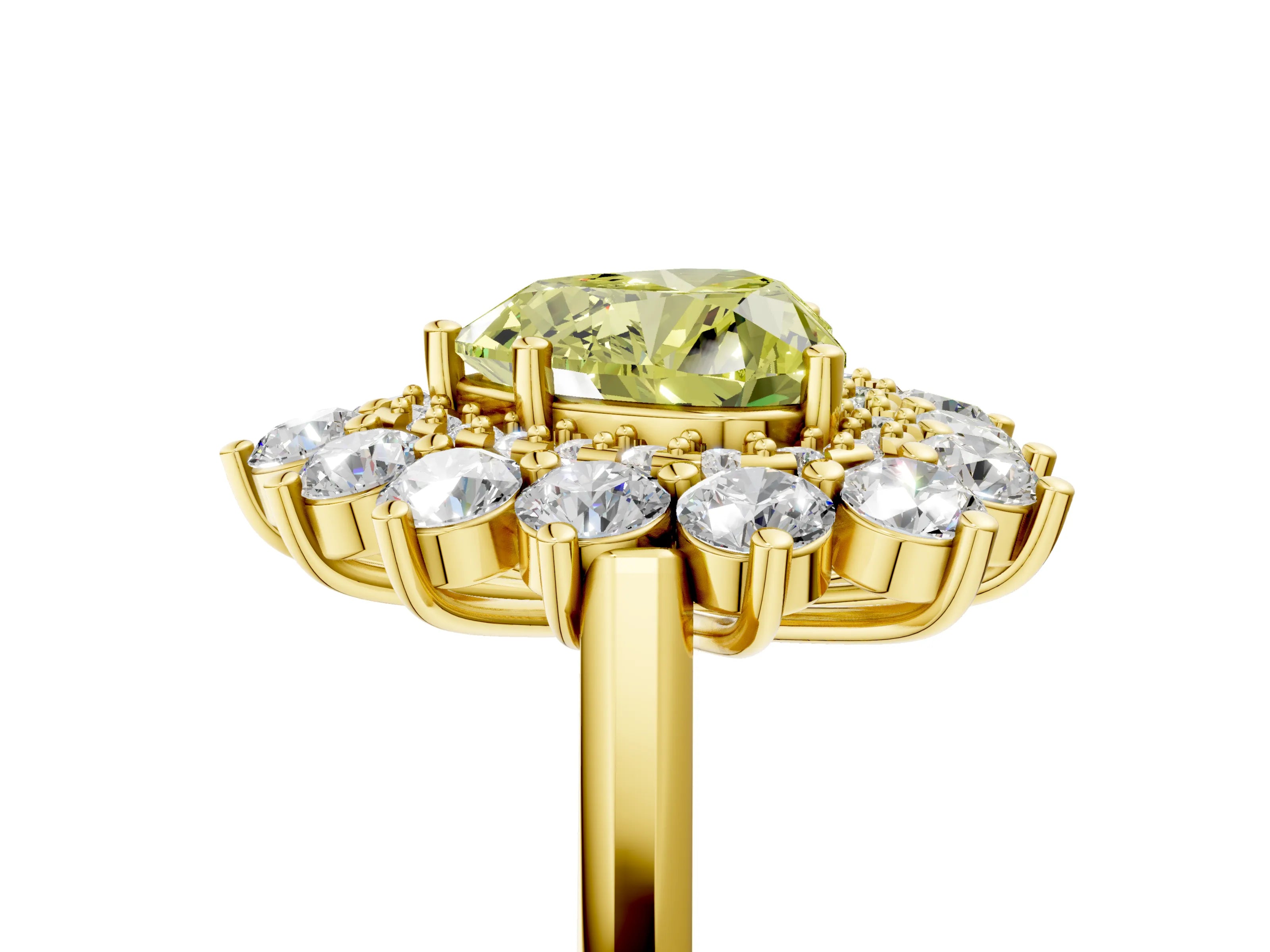 Yellow gold Fancy Yellow Heart Cut Halo Cluster Diamond Ring with Pave Band and Four-Prong Setting_17