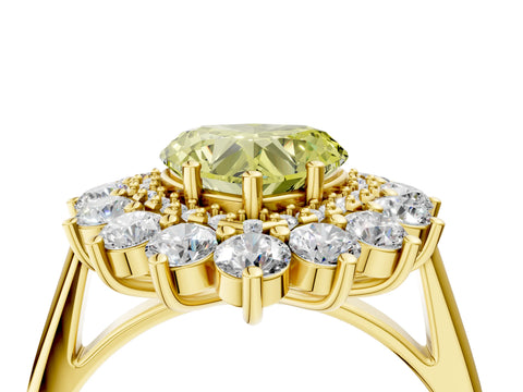 Yellow gold Fancy Yellow Heart Cut Halo Cluster Diamond Ring with Pave Band and Four-Prong Setting_4