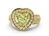 Yellow gold Fancy Yellow Heart Cut Halo Diamond Engagement Ring with Pave Split Shank and Four-Prong Setting