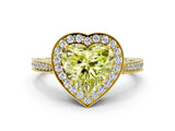 Yellow gold Fancy Yellow Heart Cut Halo Diamond Engagement Ring with Split Shank Band and Four-Prong Setting
