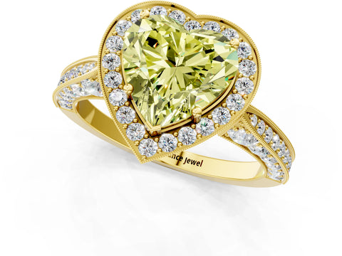 Yellow gold Fancy Yellow Heart Cut Halo Diamond Engagement Ring with Split Shank Band and Four-Prong Setting_1