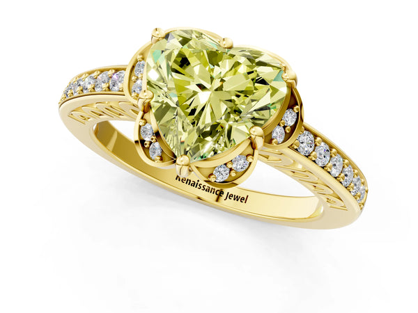 Yellow Gold Heart-Shaped Floral Petal Engagement Ring Setting for Fancy Yellow Center