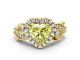 Yellow gold Fancy Yellow Heart Cut Halo Diamond Ring with Milgrain and Bezel Accents on a Split Shank Band_12