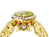 Yellow gold Fancy Yellow Heart Cut Halo Diamond Ring with Milgrain and Bezel Accents on a Split Shank Band_16