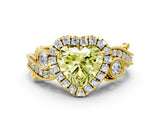 Yellow gold Fancy Yellow Heart Cut Halo Diamond Ring with Milgrain and Bezel Accents on a Split Shank Band_24