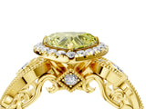 Yellow gold Fancy Yellow Heart Cut Halo Diamond Ring with Milgrain and Bezel Accents on a Split Shank Band_28