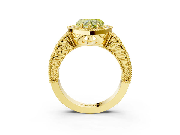 Yellow gold Fancy Yellow Heart  Cut Halo Diamond Ring with Pavé Band and Four-Prong Setting