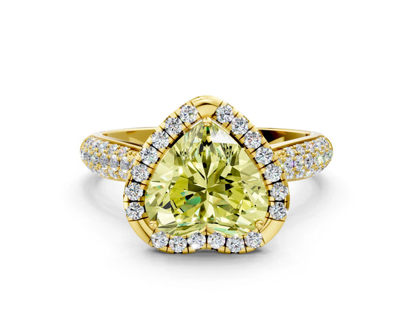 Yellow gold Fancy Yellow Heart Cut Halo Diamond Ring with Pavé Band