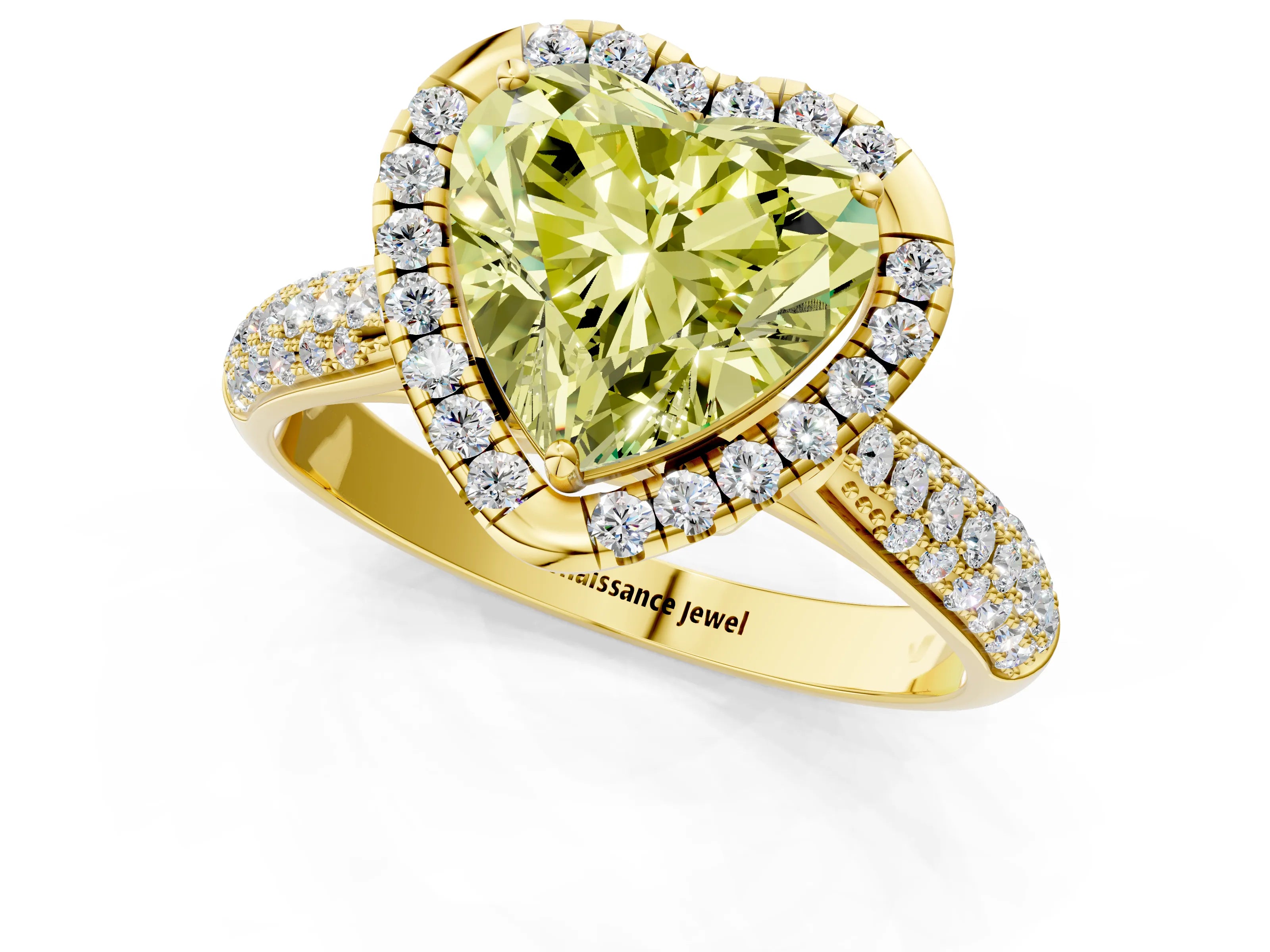 Yellow gold Fancy Yellow Heart Cut Halo Diamond Ring with Pavé Band_1