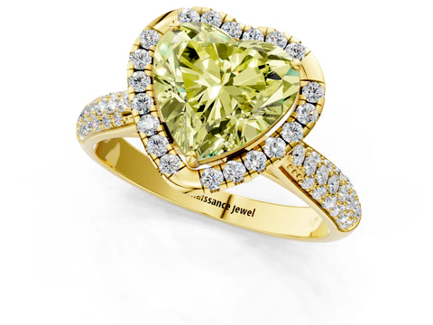 Yellow gold Fancy Yellow Heart Cut Halo Diamond Ring with Pavé Band_1