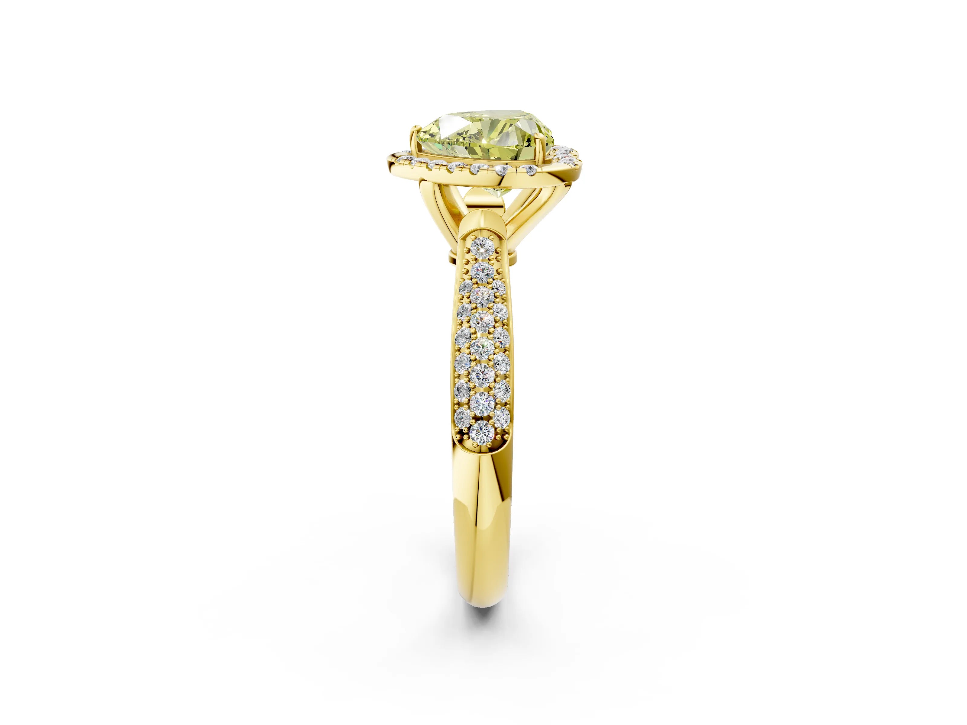 Yellow gold Fancy Yellow Heart Cut Halo Diamond Ring with Pavé Band_2