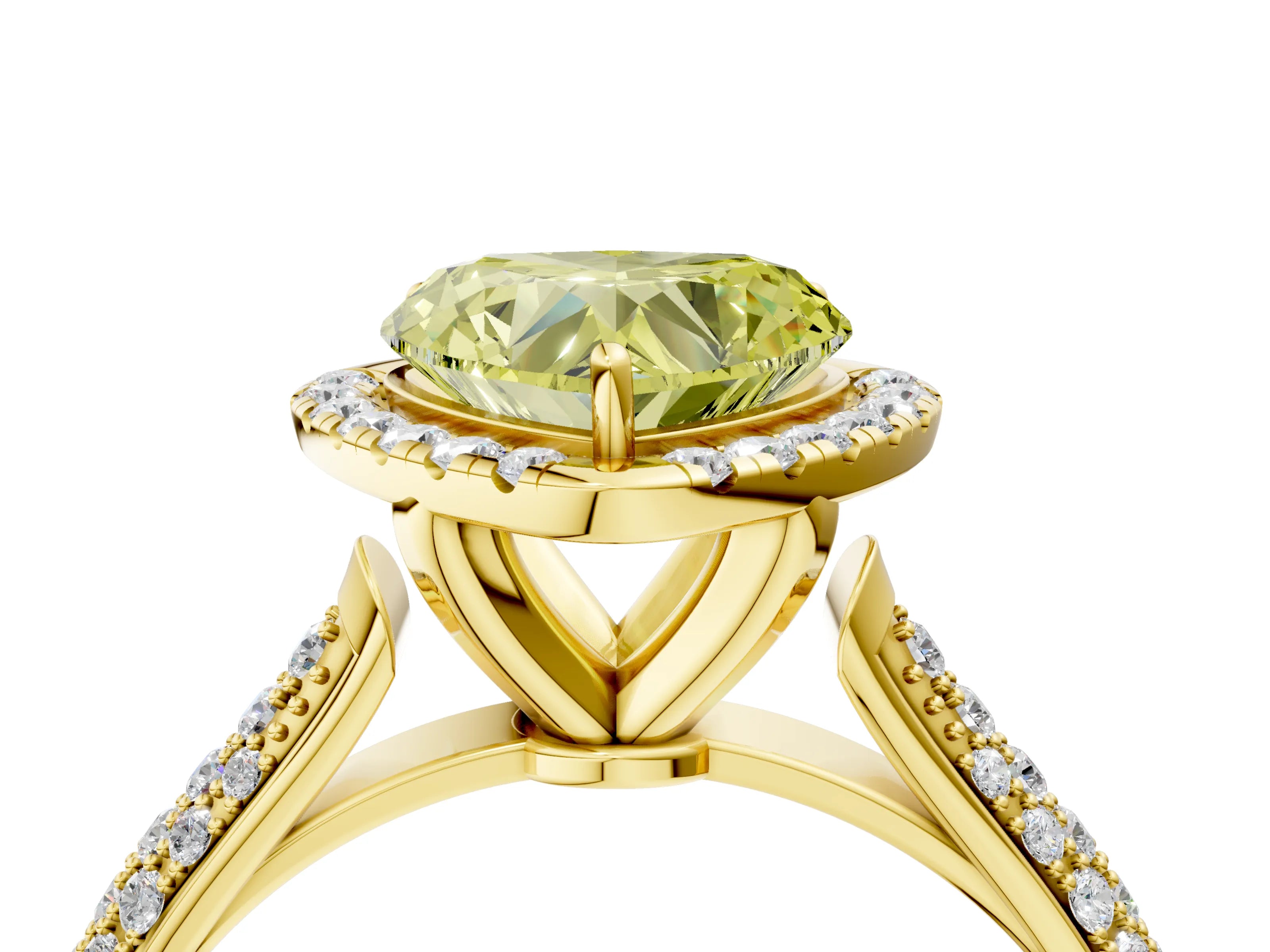 Yellow gold Fancy Yellow Heart Cut Halo Diamond Ring with Pavé Band_4
