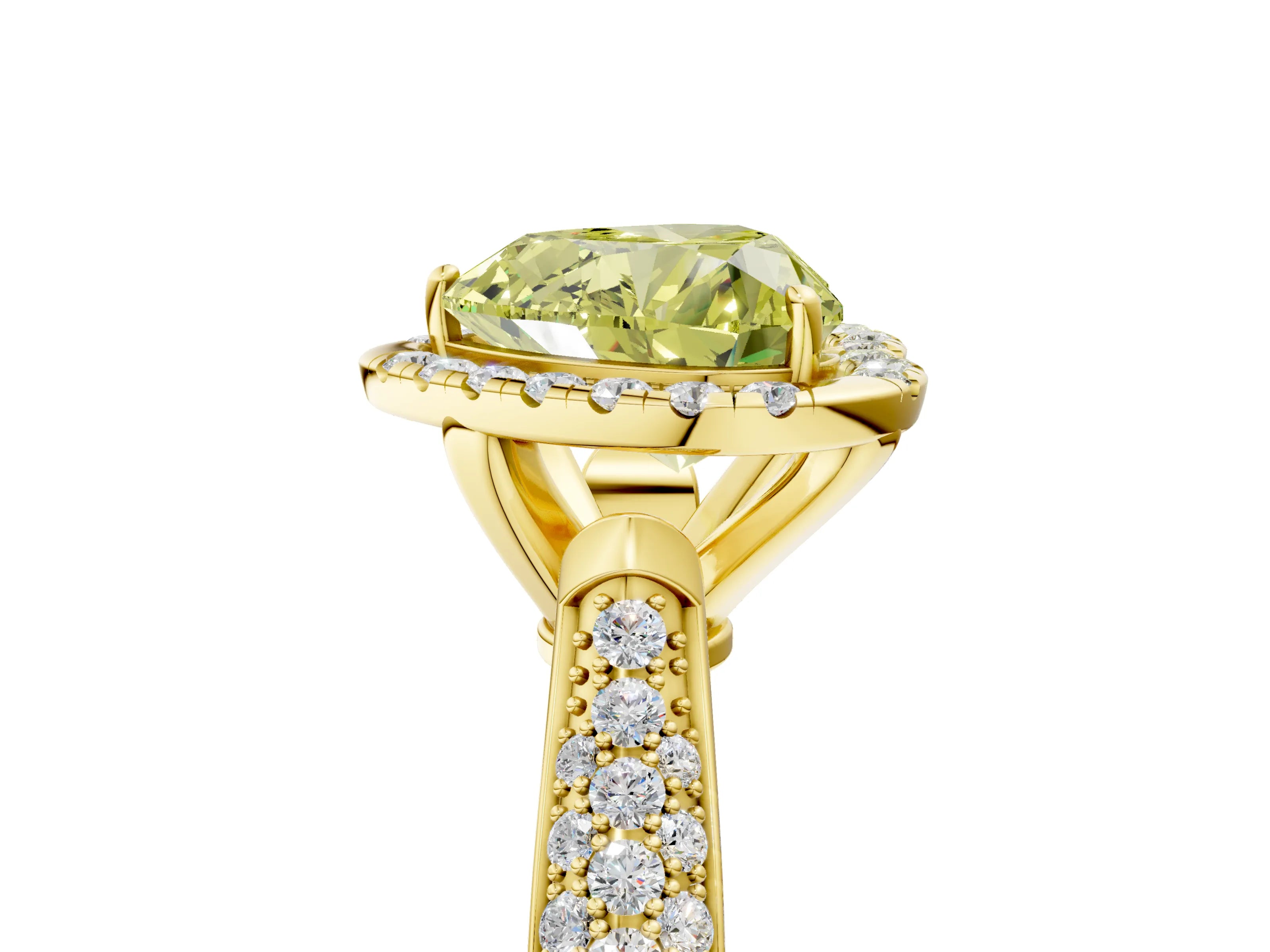 Yellow gold Fancy Yellow Heart Cut Halo Diamond Ring with Pavé Band_5