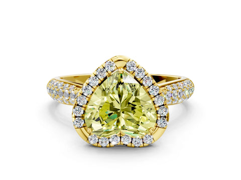 Yellow gold Fancy Yellow Heart Cut Halo Diamond Ring with Pavé Band