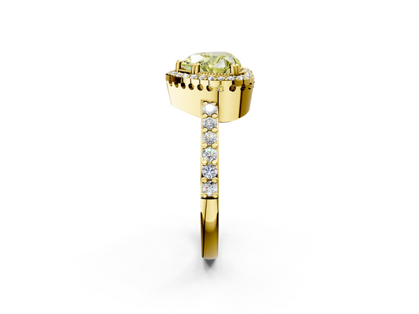 Yellow gold Fancy Yellow Heart  Cut Diamond Halo Engagement Ring with Milgrain Detail and Pavé Band