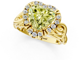 Yellow gold Fancy Yellow Heart  Cut Halo Diamond Ring with Scrollwork Band and Four-Prong Setting_73
