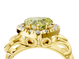 Yellow gold Fancy Yellow Heart  Cut Halo Diamond Ring with Scrollwork Band and Four-Prong Setting_76