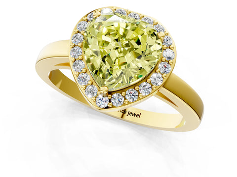 Yellow gold Fancy Yellow Heart Cut Halo Diamond Ring with Solitaire Band and Prong Setting_1
