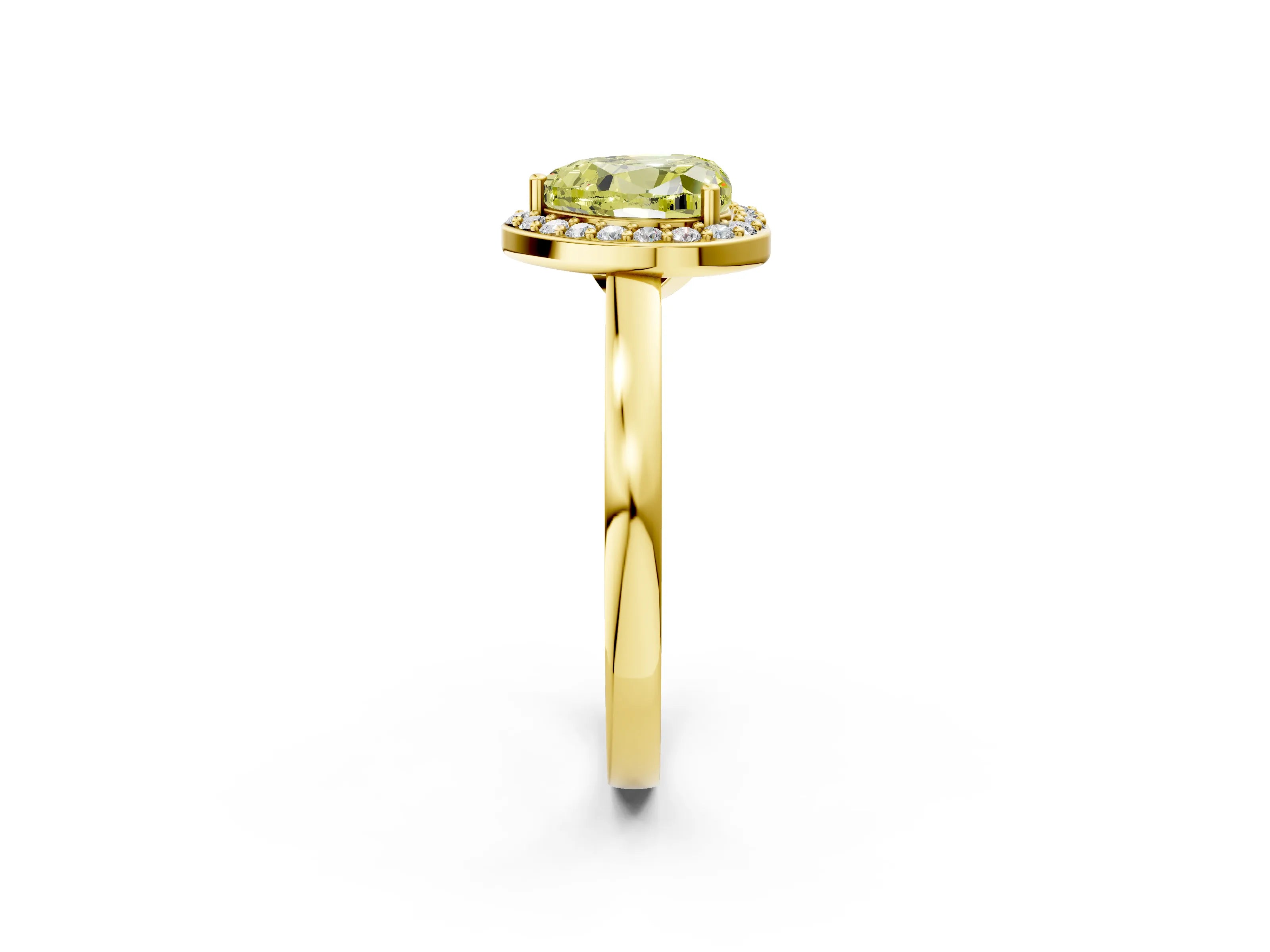 Yellow gold Fancy Yellow Heart Cut Halo Diamond Ring with Solitaire Band and Prong Setting_2