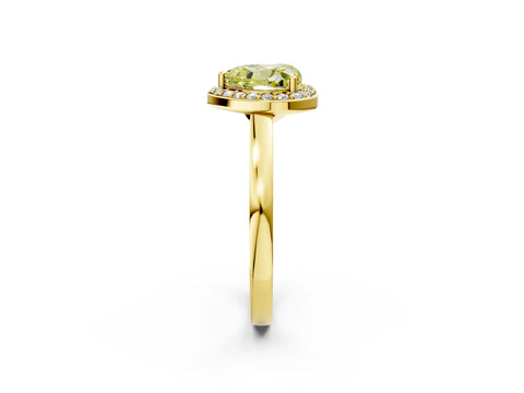 Yellow gold Fancy Yellow Heart Cut Halo Diamond Ring with Solitaire Band and Prong Setting_2