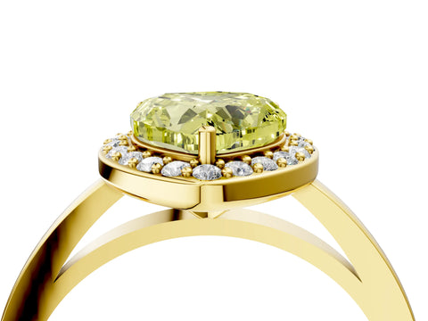 Yellow gold Fancy Yellow Heart Cut Halo Diamond Ring with Solitaire Band and Prong Setting_4