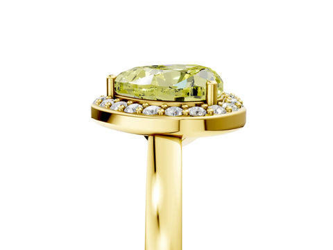Yellow gold Fancy Yellow Heart Cut Halo Diamond Ring with Solitaire Band and Prong Setting_5