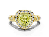 Yellow gold Fancy Yellow Heart Cut Halo Diamond Solitaire with Filigree Band and Four-Prong Setting
