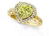 Yellow gold Fancy Yellow Heart Cut Halo Diamond Solitaire with Filigree Band and Four-Prong Setting_1