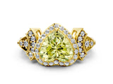 Yellow gold Fancy Yellow Heart Cut Halo Diamond Split Shank Engagement Ring with Four-Prong Setting