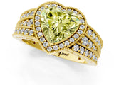Yellow gold Fancy Yellow Heart Cut Halo Diamond Split Shank Ring with Prong Setting_13