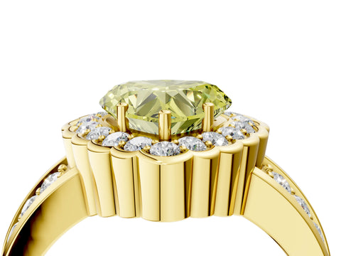 Yellow gold Fancy Yellow Heart Cut Halo Diamond Split Shank Ring with Scalloped Prong Setting_4