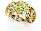 Yellow gold Fancy Yellow Heart Cut Halo Milgrain Diamond Engagement Ring with Leaf Band and Four-Prong Setting_1