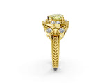 Yellow gold Fancy Yellow Heart Cut Halo Milgrain Diamond Engagement Ring with Leaf Band and Four-Prong Setting_2