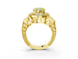 Yellow gold Fancy Yellow Heart Cut Halo Milgrain Diamond Engagement Ring with Leaf Band and Four-Prong Setting_3